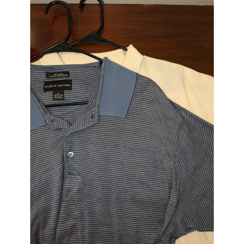 Vintage Mens Polo Shirt Lot XL Cream and Blue Striped Grandpacore Preppy